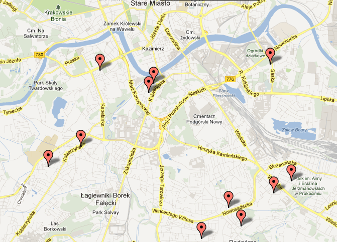 Mapa dojazdu NZOZ Kraków - Południe